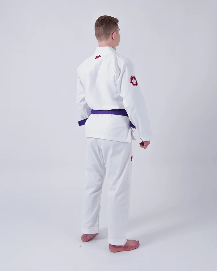Kingz Classic 3.0 BJJ Gi White - Athlete Wearing Kimono Flat Lay Pants Detail Sleeve