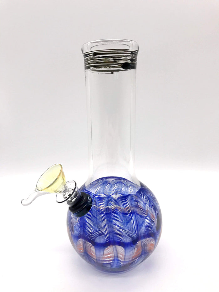 Smoke Station Water Pipe Blue-Orange Classic bulb beaker water pipes with rake (8” tall)