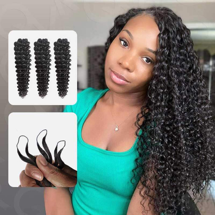 qvr seamless deep curly human crochet braiding hair 100% human hair extensions