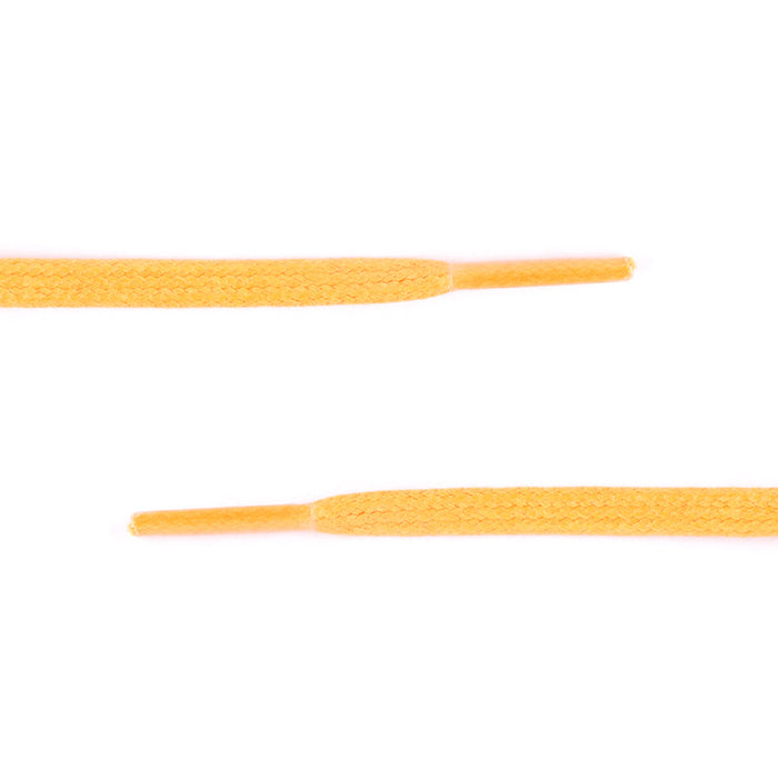 A pair of KirbyAllison.com Colored Flat Waxed Shoelaces on a white background.