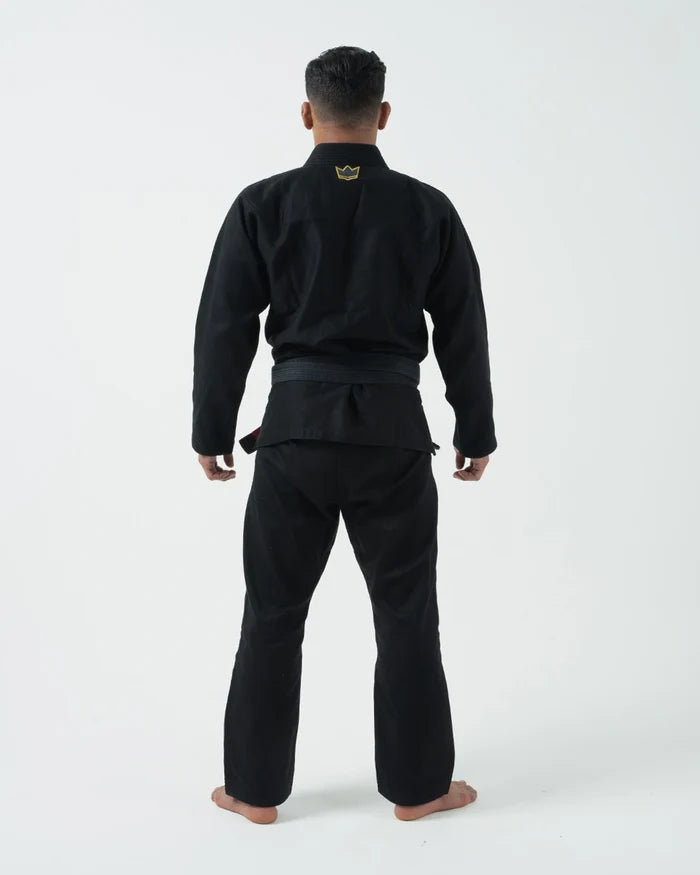 Kingz Comp 450 V6 BJJ Gi Black 2023 version back view showing crown logo on upper jacket