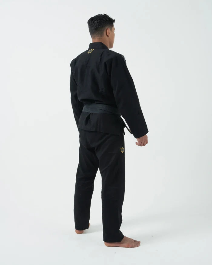 Kingz Comp 450 V6 BJJ Gi Black 2023 version full body rear view of complete gi jacket and pants