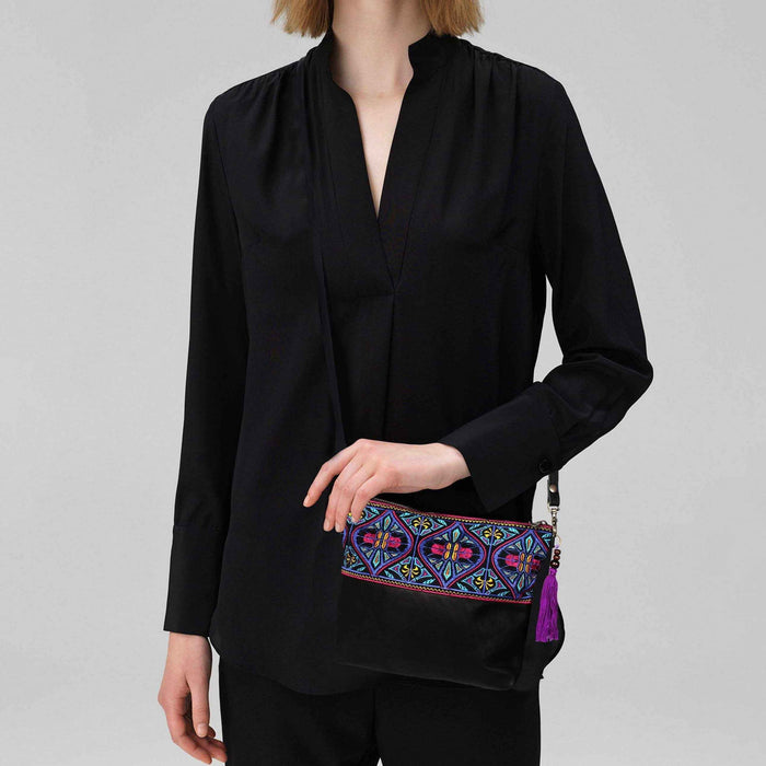 Convertible Embroidered Leather Crossbody / Clutch Bag - Thailand