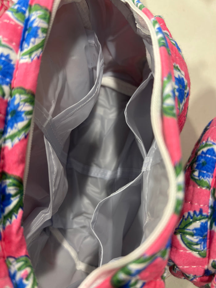 Cosmetic Bag, Pink with Blue Floral (3 Piece Set)
