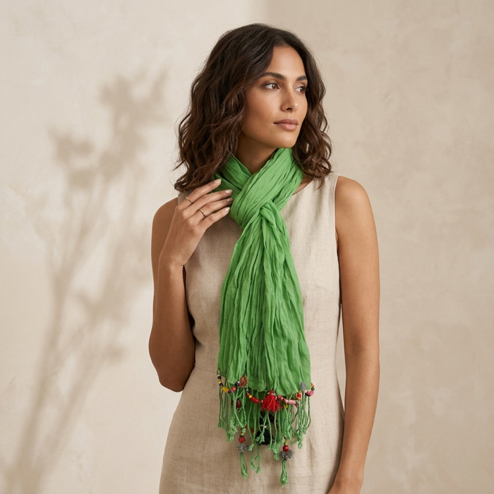 Cotton Pom Pom Sustainably Made Scarf - Thailand