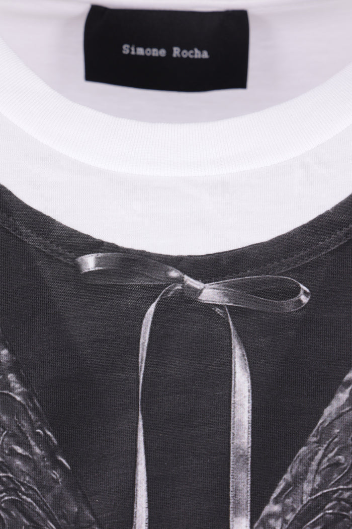 cotton t-shirt with Patchwork Satin Trompe L'Oeil print