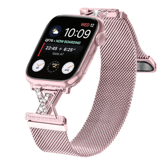 Crystal Couture Milanese Loop Band For Apple Watch Multiple Colors Available â Featuring a sparkling crystal-accented clasp in a chic X design, this band adds instant polish to your everyday wristw...
