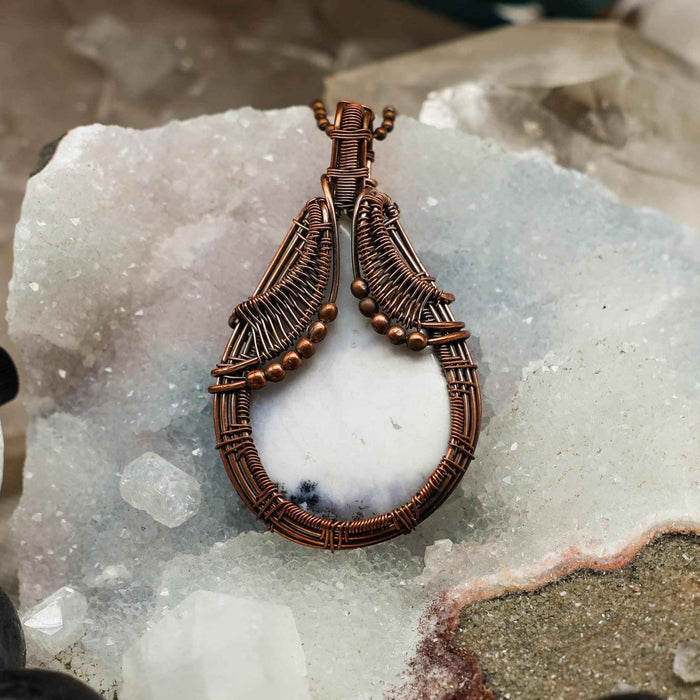 Dendritic Agate Crystal Wire Wrap Pendant Necklace