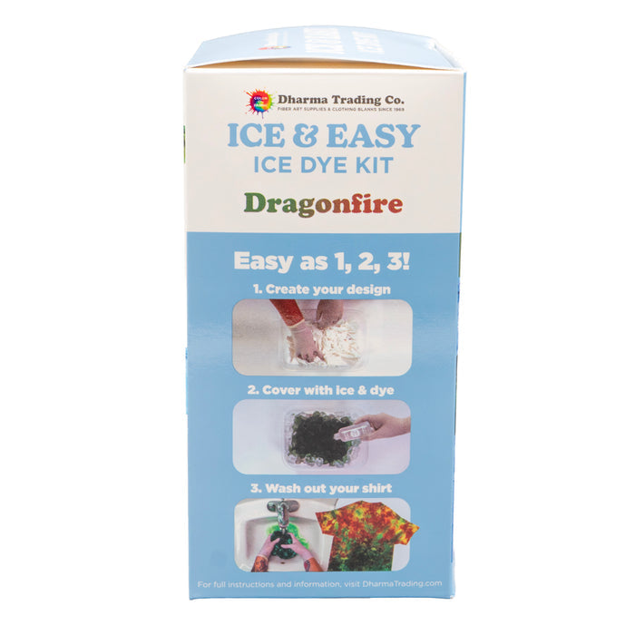 Ice & Easy Ice Dye Kit packaging side view with 3-step instructions and branding on a white background