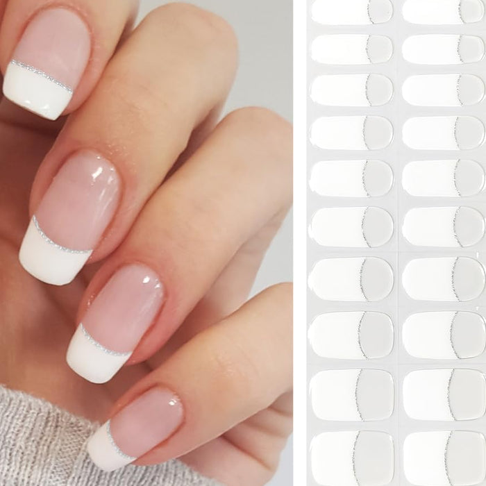 Diamond Tulle French Nail Stickers - UV Light Gel Nail Wraps White Lace