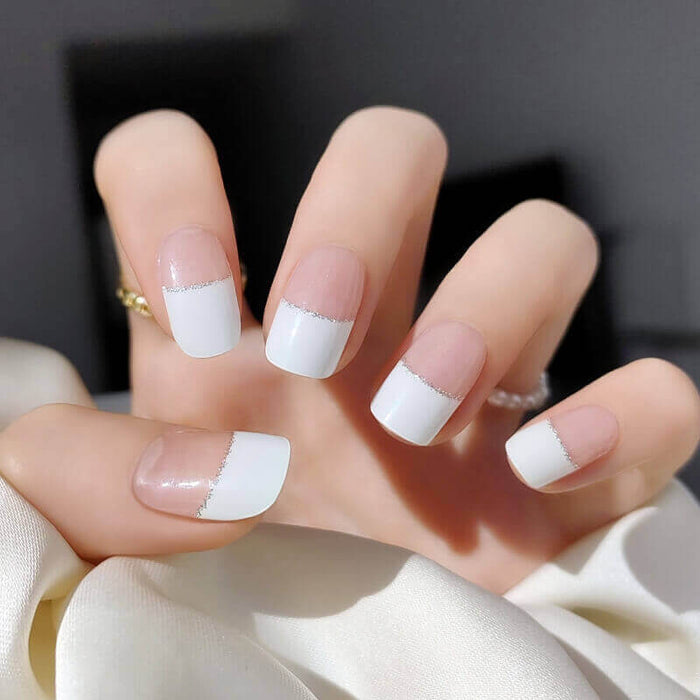 Diamond Tulle Nail Art Stickers - White French Tips Semicured Gel Nail Strips
