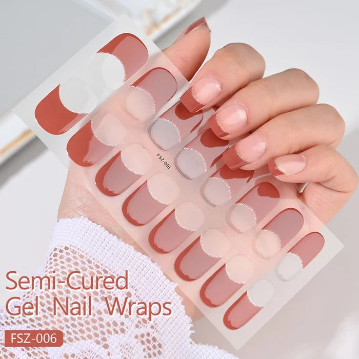 Red French Edge Semicured Gel Nail Wraps - Full Cover Waterproof Diamond Tulle
