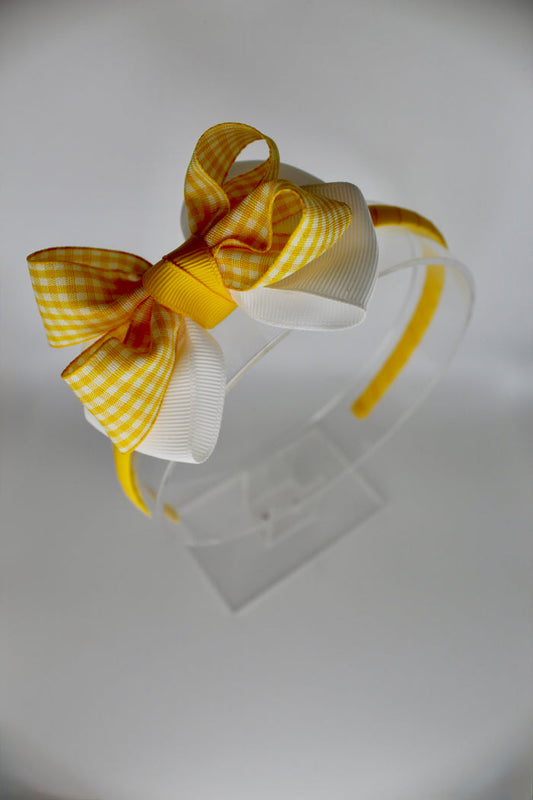Double Loop School Headband - Yellow Gingham