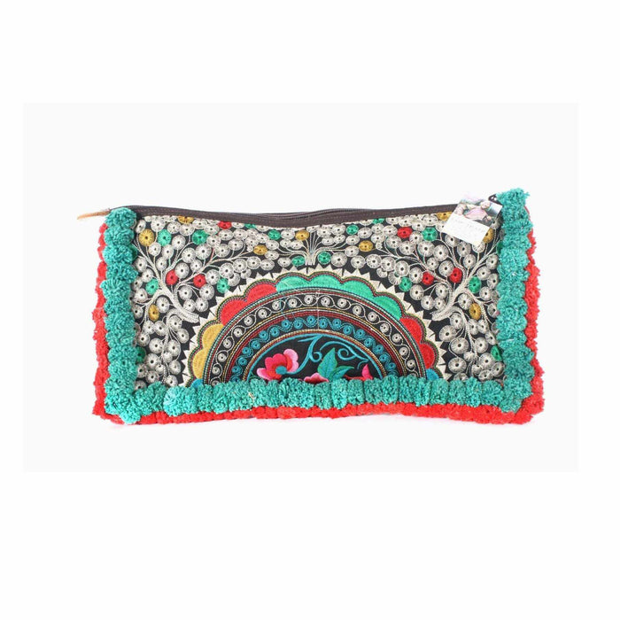Double Pompom Embroidered Hmong Clutch - Thailand