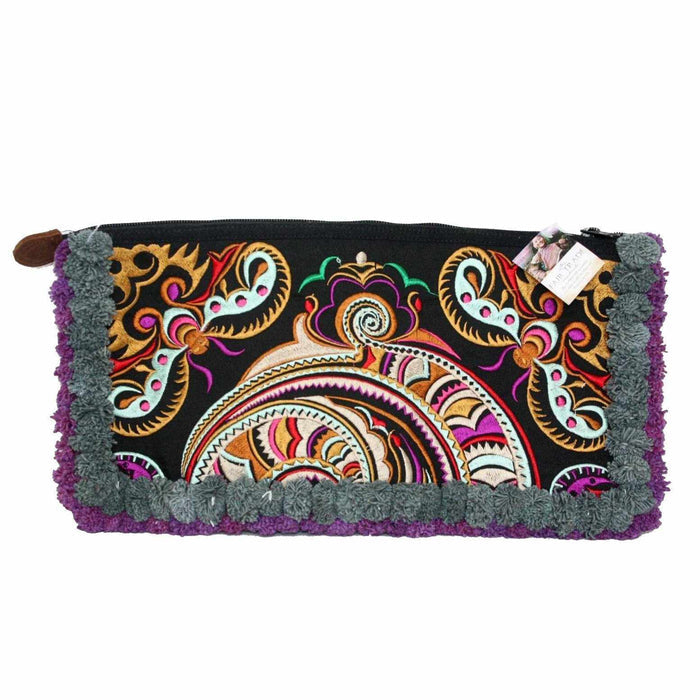 Double Pompom Embroidered Hmong Clutch - Thailand