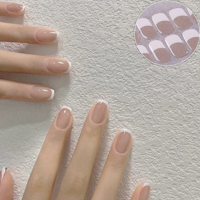 Dove Wing Gel Nail Strips on Hand - White French Semicured UV Nail Stickers