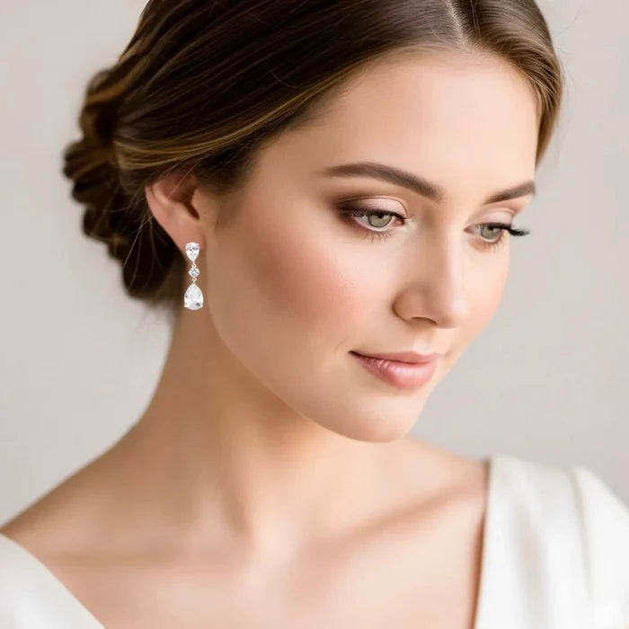 Wedding Jewelry - Silver Cubic Zirconia Bridal Earrings 'Dream'