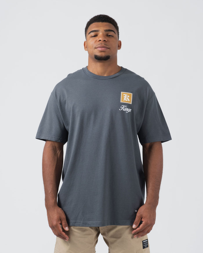Kingz Dreamer Tee Grey - Front View Male Athlete Grey Tee Gold Square K Logo Left Chest Script Kingz Text Casual Fit Streetwear [color:Grey]