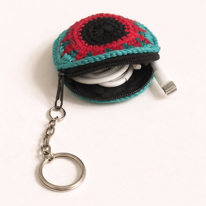 Earbud | Airpod Case Round Crochet Coin Purse | Keychain - Guatemala