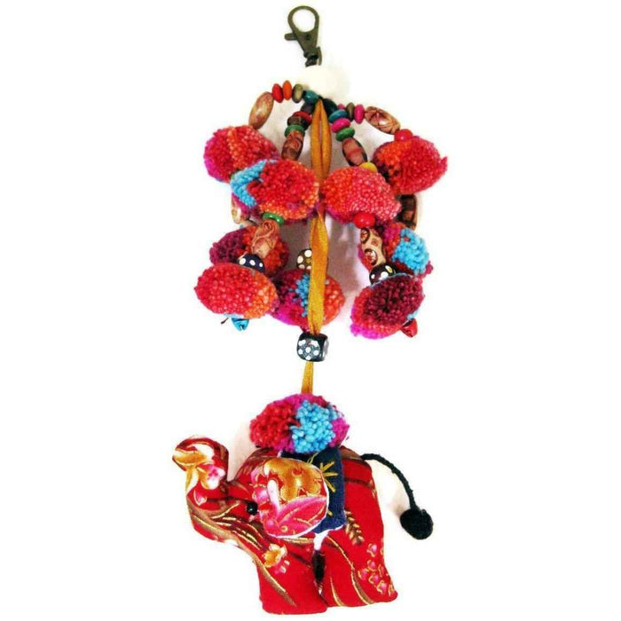 Elephant Pom Pom Zipper Pull | Handmade Bag Charm with Traditional Hmong Textiles | Thailand