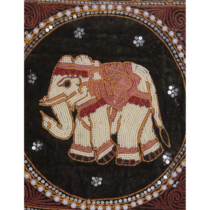 Elephant Tapestry Beaded Embroidered Cushion- Thailand