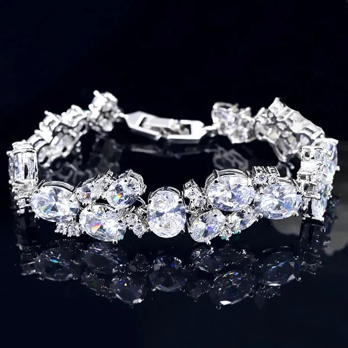 Elegant CZ Bridal Bracelet – Silver & Gold Modern Wedding Design