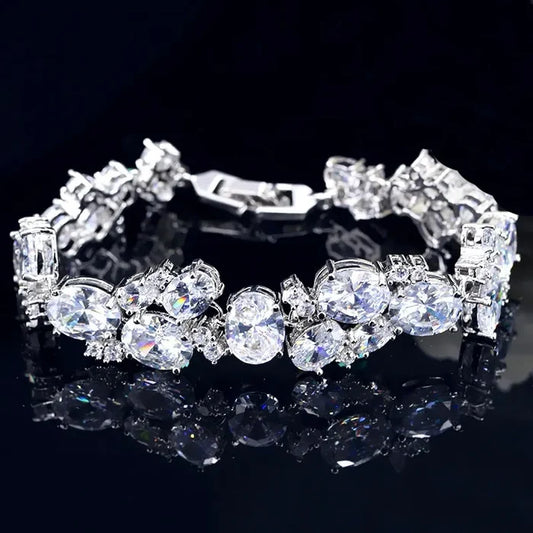 Elegant CZ Bridal Bracelet – Silver & Gold Modern Wedding Design