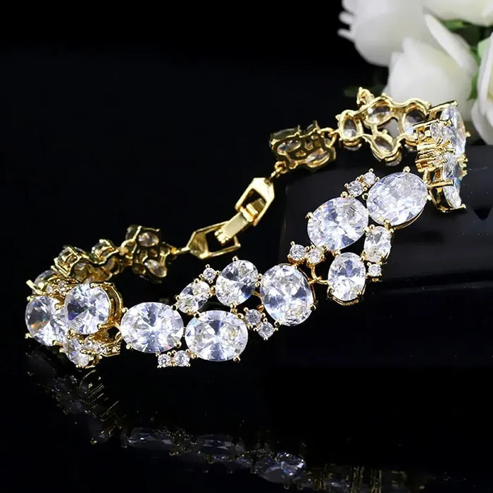 Elegant CZ Bridal Bracelet – Silver & Gold Modern Wedding Design