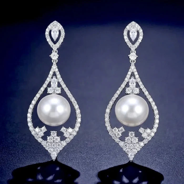 Pearl Wedding Jewelry - Pearl and Cubic Zirconia Bridal Earrings