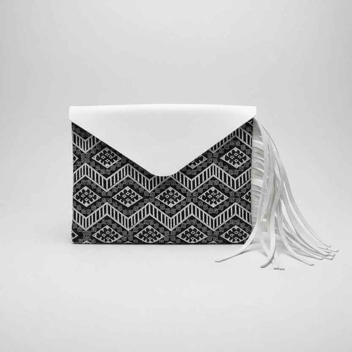 Embroidered Fringe Clutch Bag with Leather Tassel – Thailand