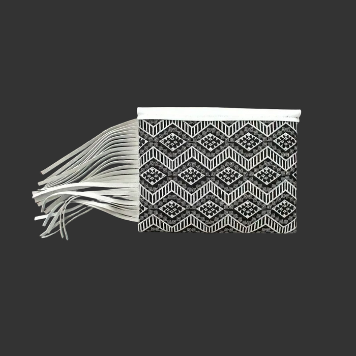 Embroidered Fringe Clutch Bag with Leather Tassel – Thailand