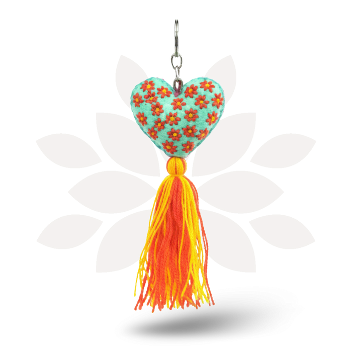 Embroidered Love Heart Tassel Keychain - Mexico