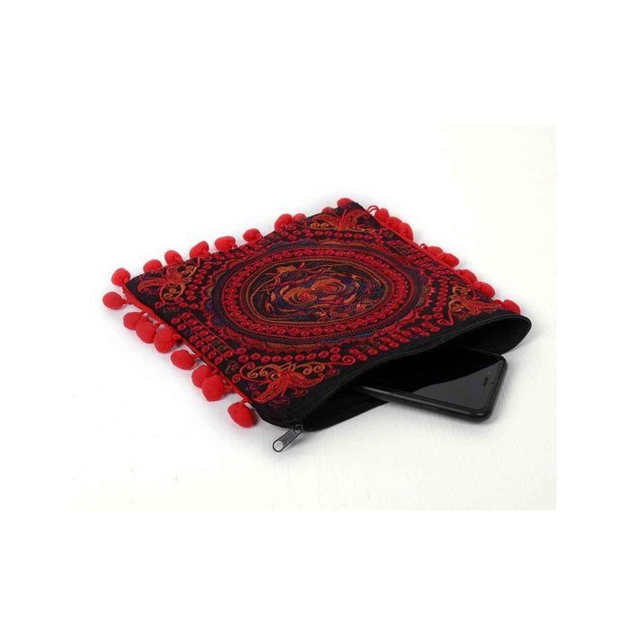 Embroidery Butterfly Clutch With Pompoms - Thailand