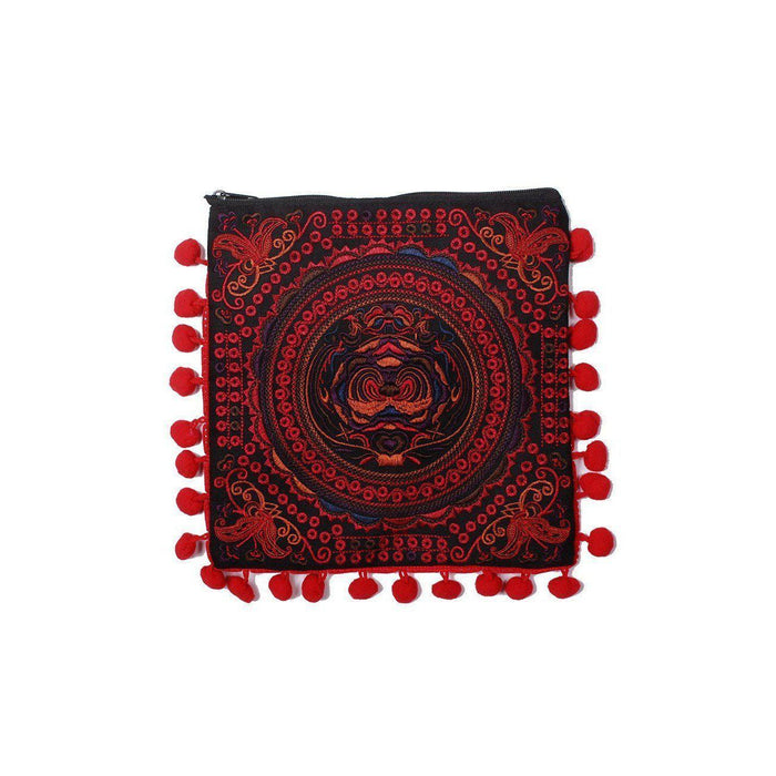 Embroidery Butterfly Clutch With Pompoms - Thailand