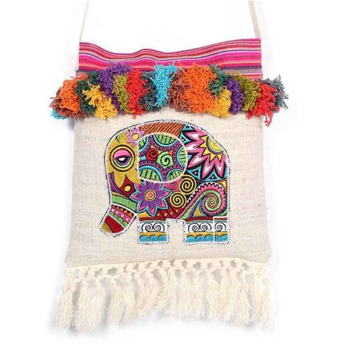 Embroidery Tassel  Pom Pom Elephant Sling Bag - Thailand