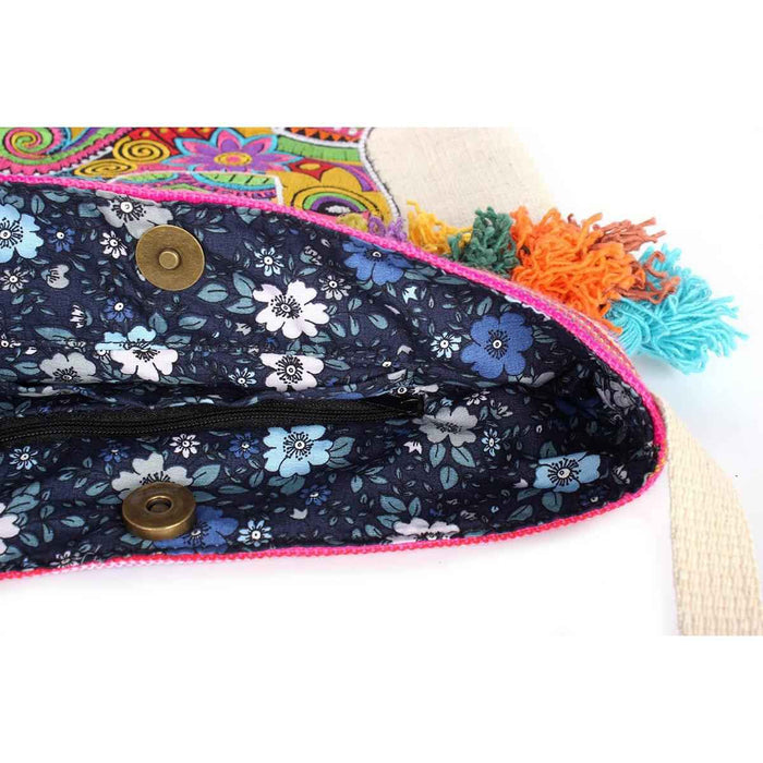 Embroidery Tassel  Pom Pom Elephant Sling Bag - Thailand
