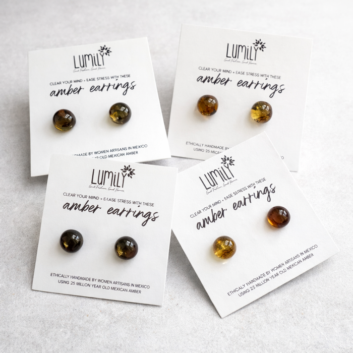 Erika Amber Stud Round Earrings Natural Resin Energetic - Mexico