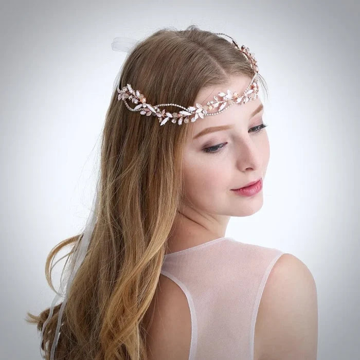 "Erin" - Rose Gold Pearl and Crystal Bridal Headband