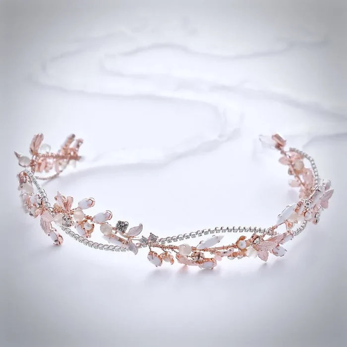 "Erin" - Rose Gold Pearl and Crystal Bridal Headband