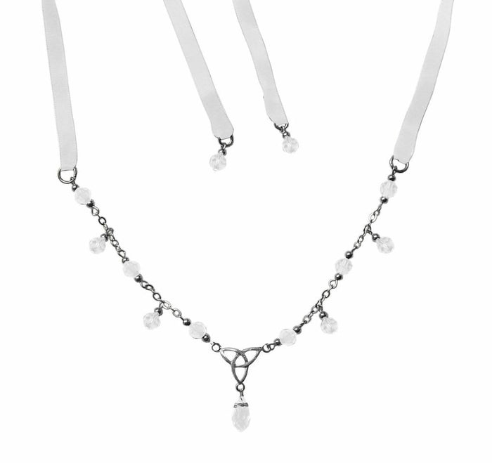 Eternity Tie-On Crown - Silver Ribbon Crown and Necklace Jewelry front view