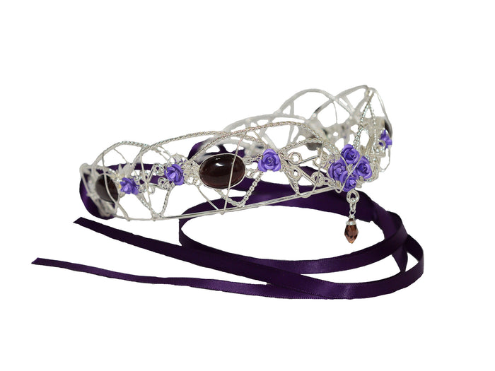 Fairy Queen Crown - Silver Wire Gemstone Floral Fantasy Headpiece side view