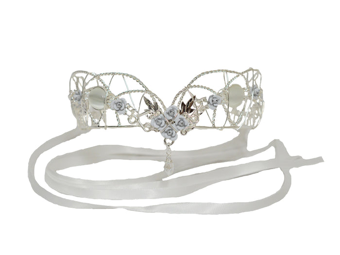 Fairy Queen Crown - Silver Wire Gemstone Floral Fantasy Headpiece front view