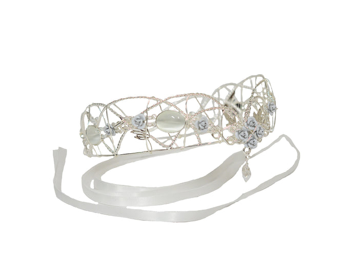 Fairy Queen Crown - Silver Wire Gemstone Floral Fantasy Headpiece side view