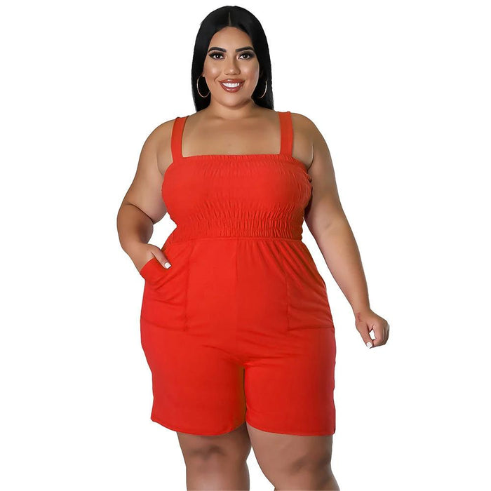 Fashionable Solid-Color Slim-Fit Ruched Backless Romper