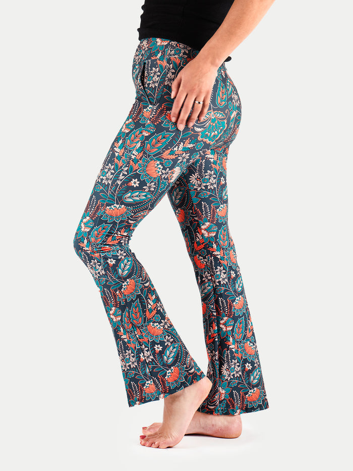 Festival Flared Printed Leggings | Green Orange Floral-Image 2