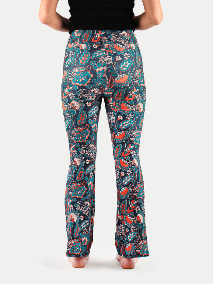 Festival Flared Printed Leggings | Green Orange Floral-Image 3
