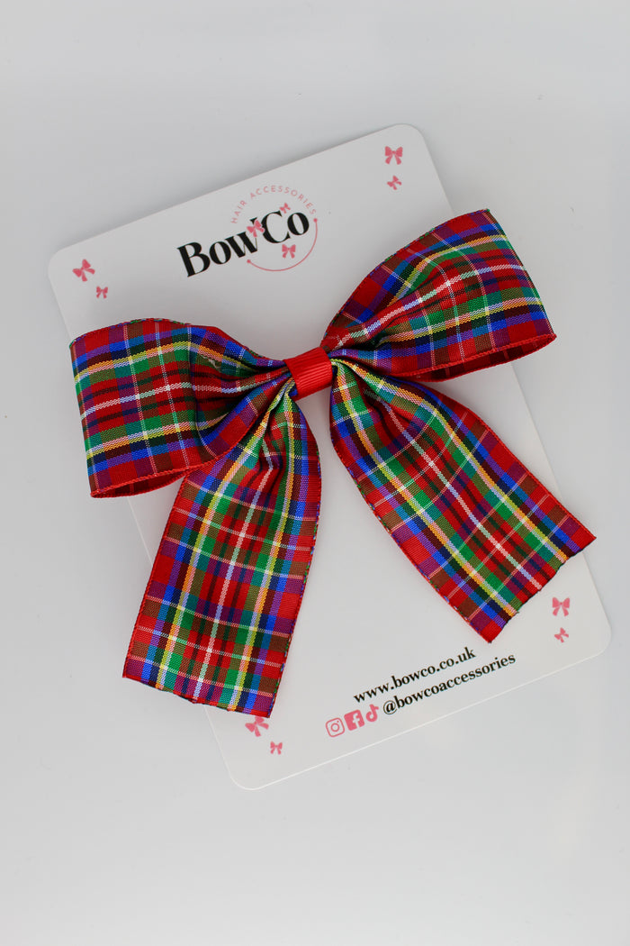 Festive Tartan Tail Bow - 5 Inches