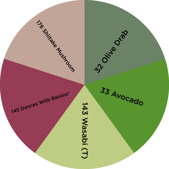 Palette / Salad Explosions (5 Colors): 32 Olive Drab - 33 Avocado - 143 Wasabi (T) - 145 Dances With Raisins* - 178 Shiitake Mushroom