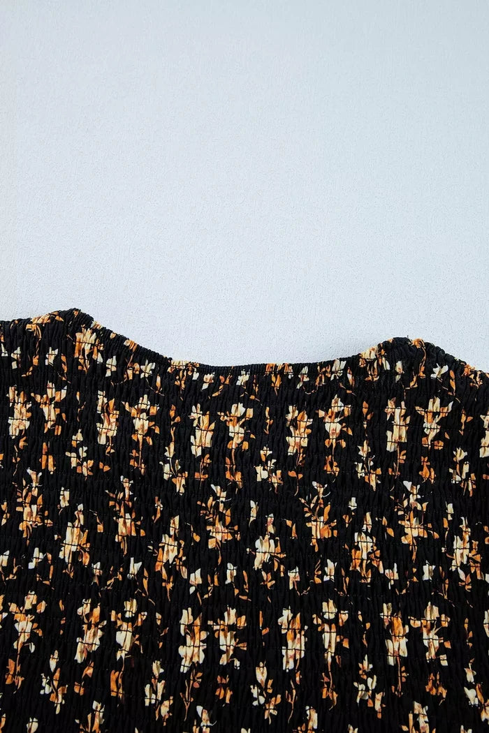 Floral Print Smocked Waist Long Sleeve Blouse