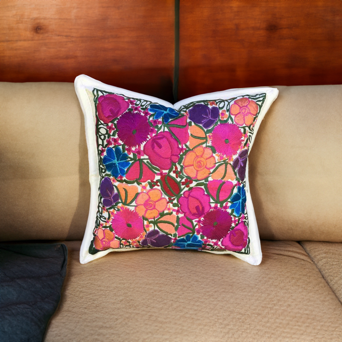 Flower Fields Embroidered Pillow Cover - Guatemala